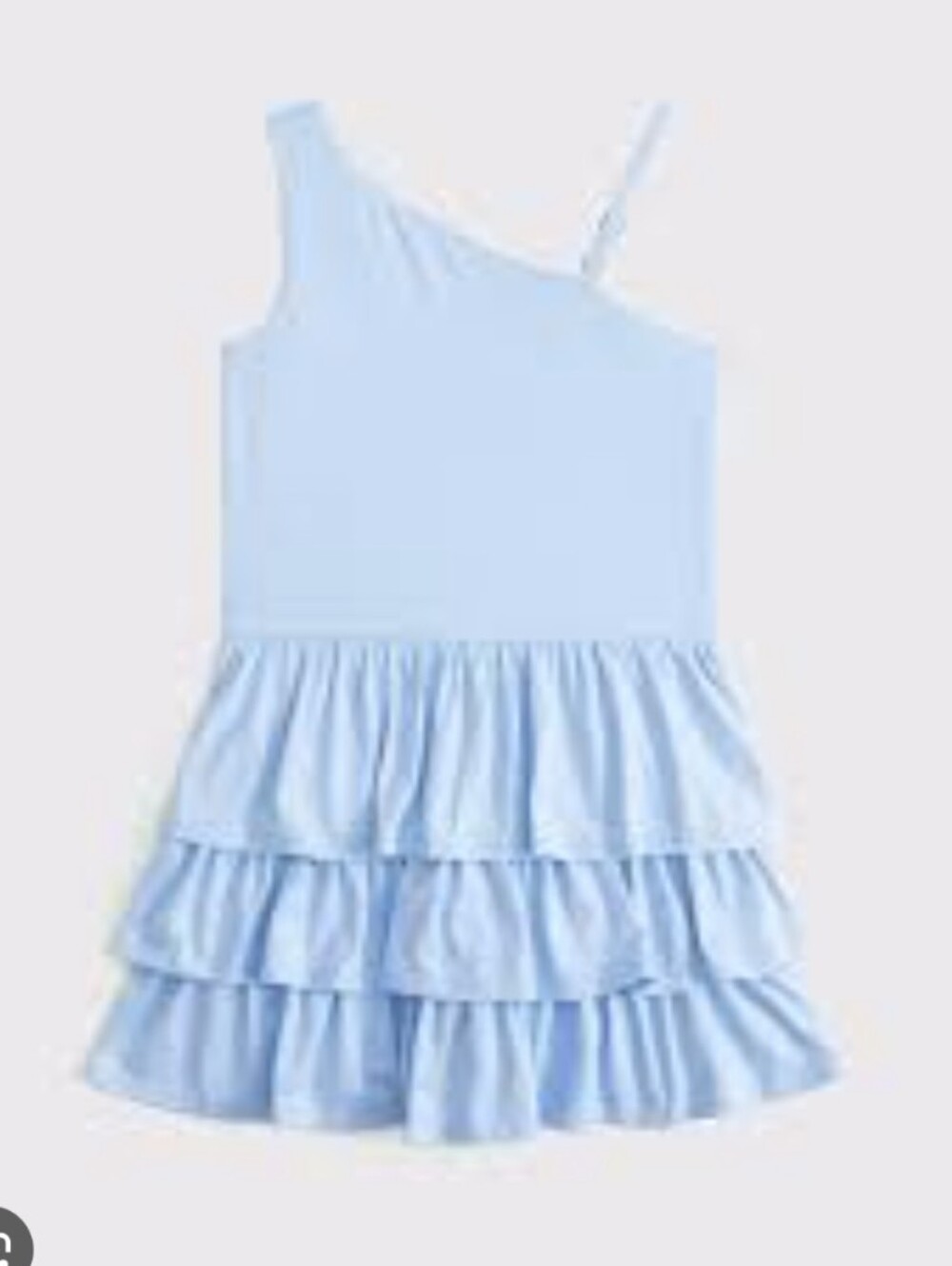 Girls One-Shoulder Light Blue Tiered Dress